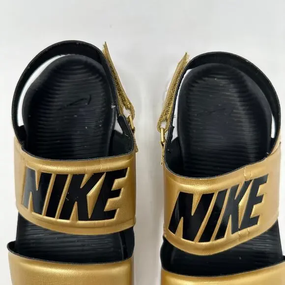 Nike Tanjun Sport Gold Black Large Logo Comfort Womens Casual Open Toe Sandals 7 - Picture 8 of 10